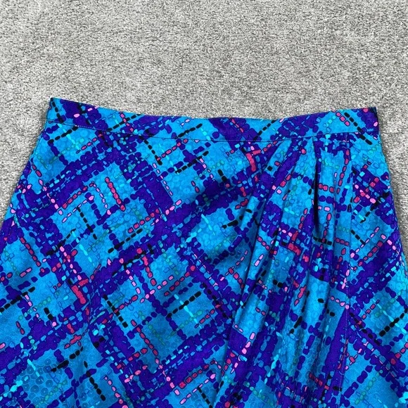 ANNE CRIMMINS for LUMI COLLECTIONS Blue Plaid Silk Skirt Suit Set Size 16 - Picture 7 of 16